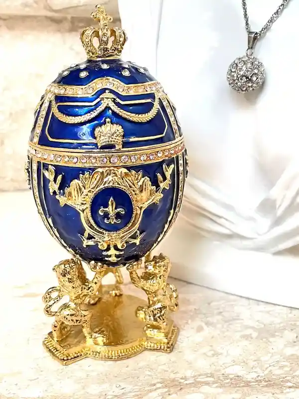 Faberge Egg Trinket Faberge Egg Ornaments Fabrege Egg Faberge style egg Gift for Her Carl Faberge PLUS Her HANDMADE Silver Diamond Necklace 