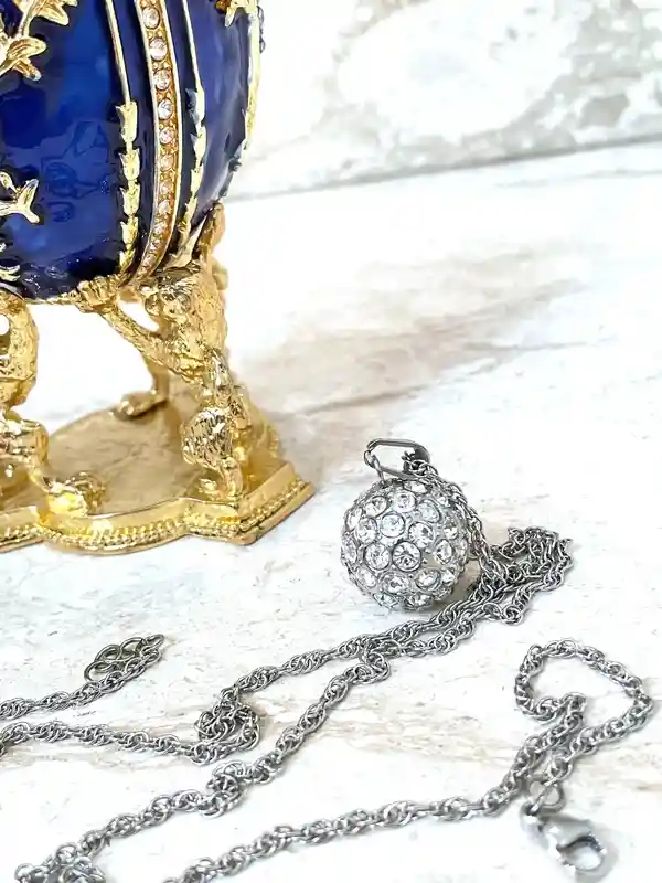 Faberge Egg Trinket Faberge Egg Ornaments Fabrege Egg Faberge style egg Gift for Her Carl Faberge PLUS Her HANDMADE Silver Diamond Necklace 