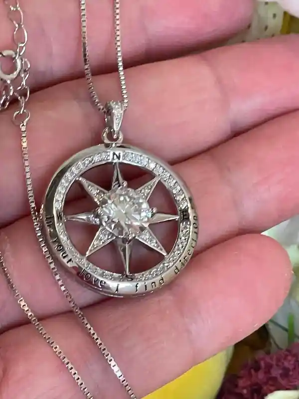 3.5ct Diamond Compass Jewelry 60th Anniversary Diamond Compass Pendant April Birth Diamond Compass Necklace Romantic Sentimental Wife gift 