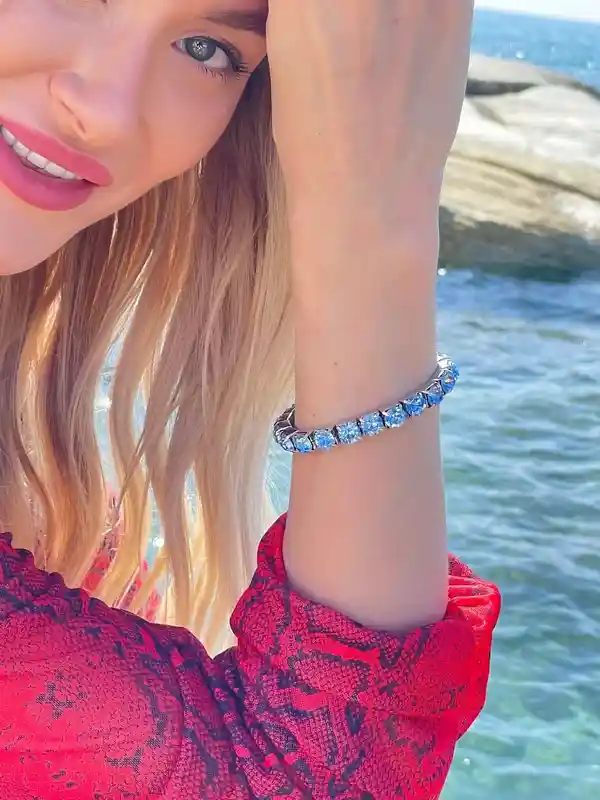 Blue Topaz Bracelet - Tennis Bracelet - Silver Gemstone Bracelet - Blue Topaz Jewelry - Birthstone bracelet - Dainty Bracelet - Gift for her