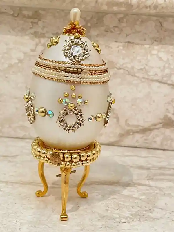 ONE Of A KIND Faberge Egg Jewelry Box Daughter Wedding Day Gifts Collectible Item Swarovski Handset Faberge Egg style Natural HANDCARVED Egg 