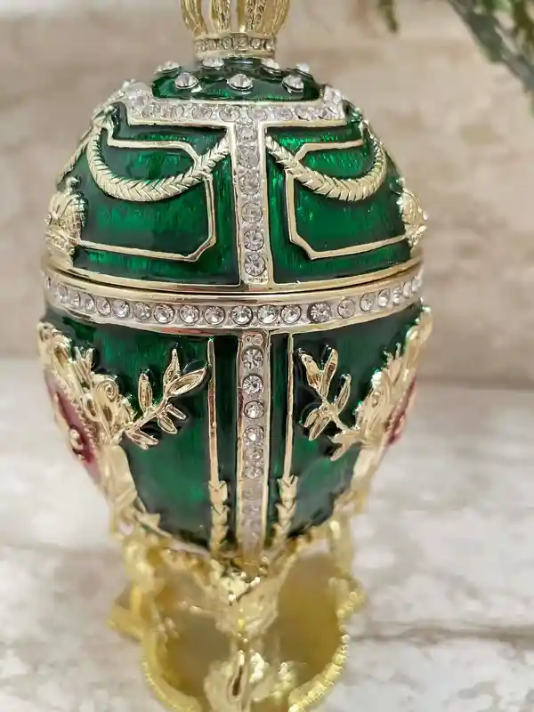 Emerald Faberge egg Ornament Faberge style Easter egg Home decor gift for her 24k GOLD 300 SWAROVSK HANDSET Bday Faberge Unique Jewelry box 