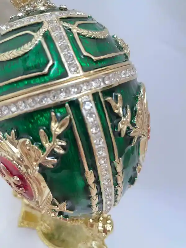Emerald Faberge egg Ornament Faberge style Easter egg Home decor gift for her 24k GOLD 300 SWAROVSK HANDSET Bday Faberge Unique Jewelry box 