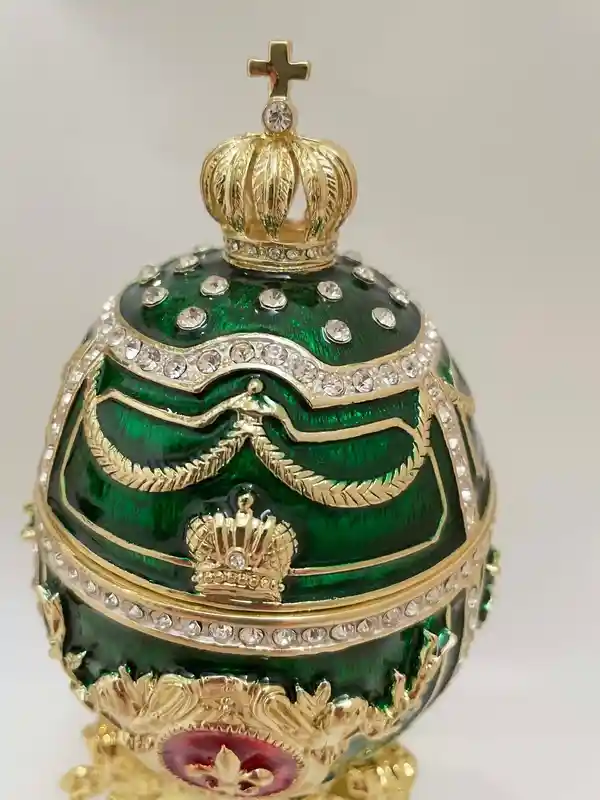 Emerald Faberge egg Ornament Faberge style Easter egg Home decor gift for her 24k GOLD 300 SWAROVSK HANDSET Bday Faberge Unique Jewelry box 