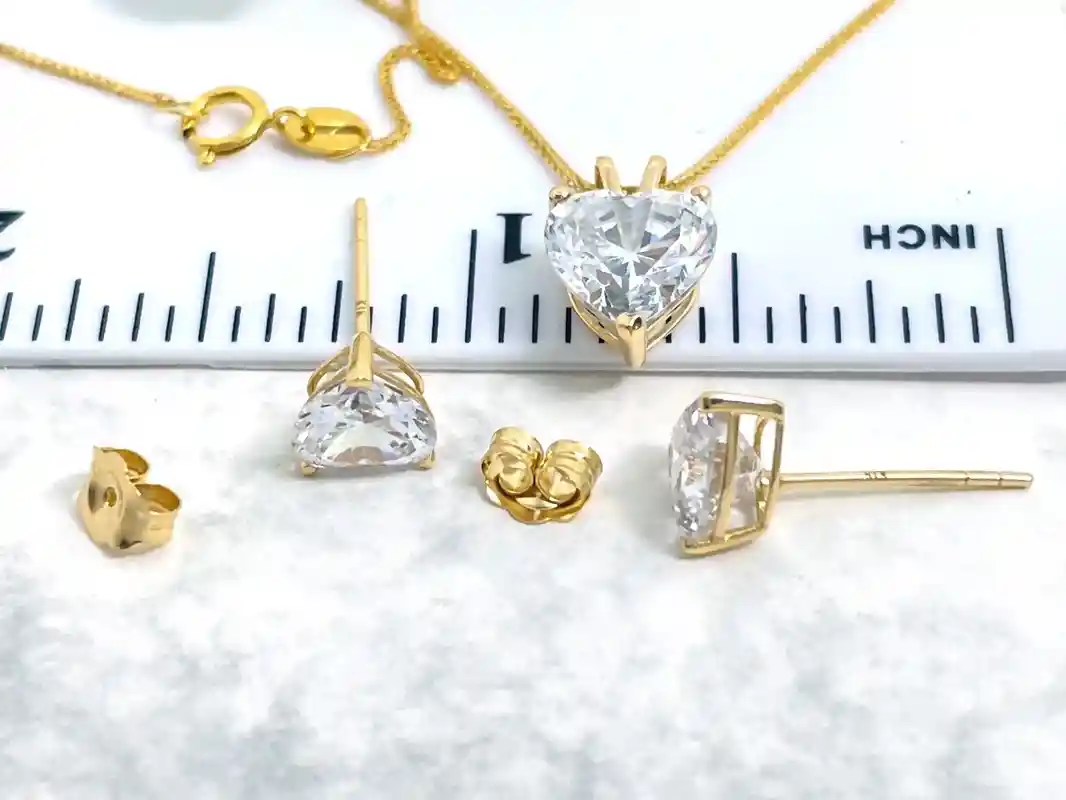 Solid 18k GOLD Jewelry SET Heart Shape Diamond Necklace Heart Diamond Pendant Diamond Heart Stud Earrings Unique Diamond Jewelry SET 3.5ct 