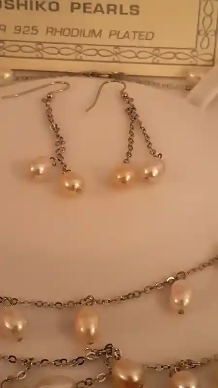 Pearl Set Solid Sterling silver 925 Yoshika Original Pearls White Gold Rhodium Plated HAND MADE SET Necklace Earrings & Bracelet 