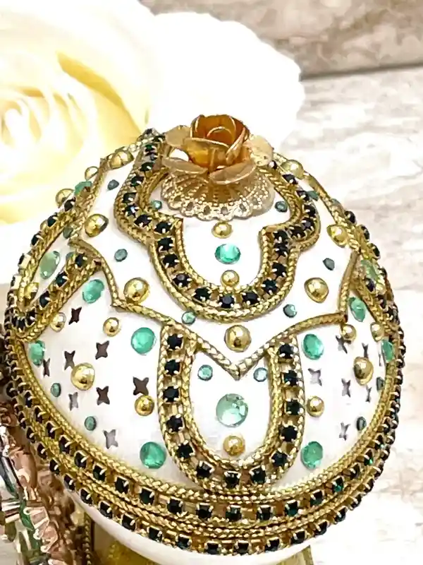 UNIQUE Faberge Egg Style 24k EMERALD Olive Wreath Engagement Ornament Proposal Ring box Gift for her Faberge egg Engagement Gift Fiance Wife 