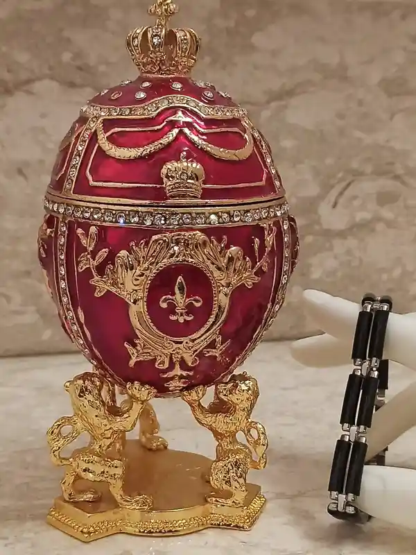 Easter day presents for Son Men Easter gift Daddy Brother Lion Ornament FABERGE egg Trinket 24k GOLD 4CT Swarovski DIAMOND & Silver Bracelet 