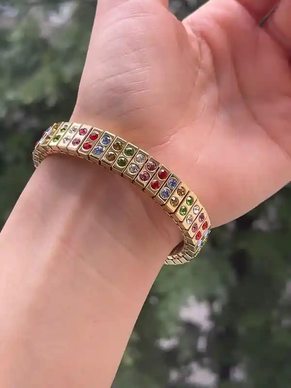 Gemstone Jewelry, 24k GOLD Bracelet, Gift for Her, 96 HANDSET Swarvoski Crystal, HANDMADE Jewelry, Rainbow Bracelet, October Birthstone, 2ct 