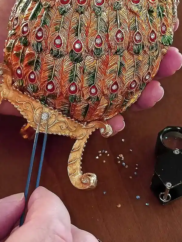 XL Peacock Faberge egg style, Peacock Jewelry Box, Peacock Keepsake box, Peacock Box, Peacock Lover Gift, Handmade, Peacock Gifts, HANDSET 