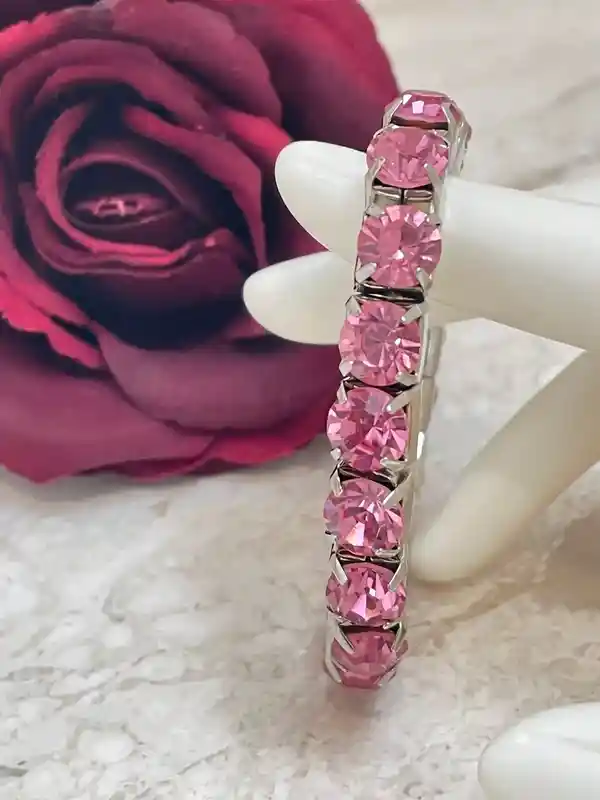 Handmade Pink Topaz Bracelet Tennis Bracelet Birthstone Jewelry Pink Stone Bracelet Topaz Bracelet Gift for her Birthday Prom Grad Bracelet 