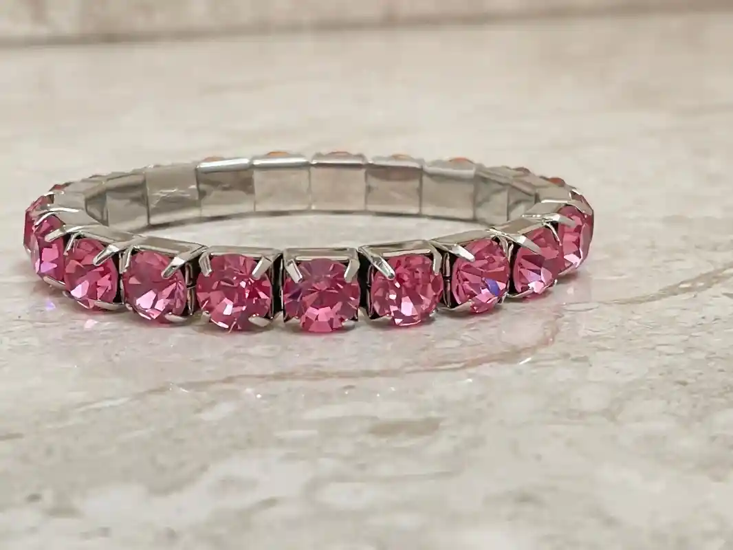 Handmade Pink Topaz Bracelet Tennis Bracelet Birthstone Jewelry Pink Stone Bracelet Topaz Bracelet Gift for her Birthday Prom Grad Bracelet 