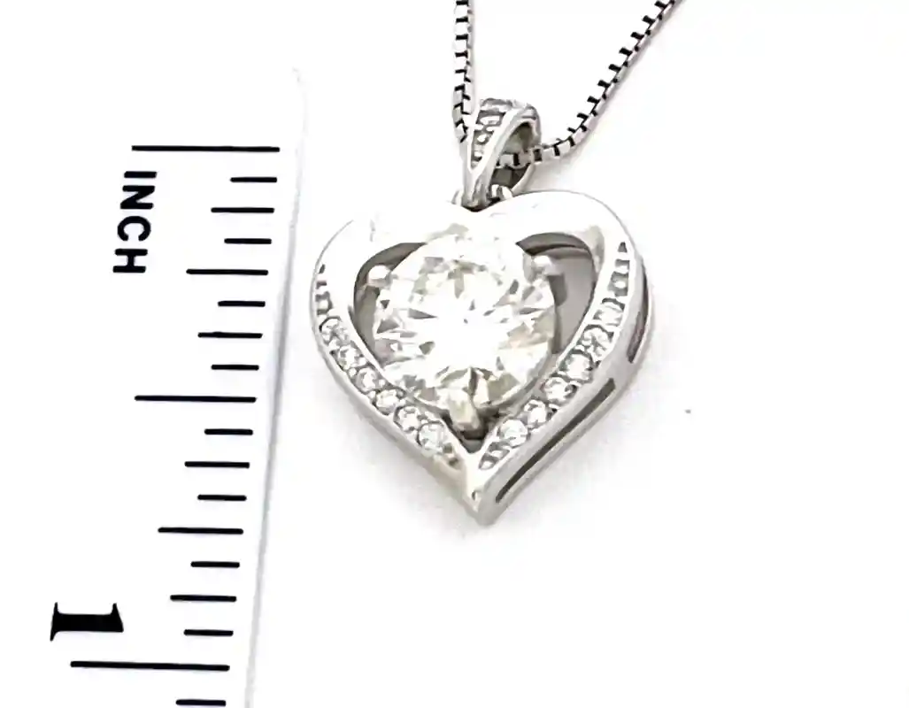 Handmade Diamond Necklace Heart Shaped Pendant Diamond Heart Jewelry Valentines Day gift Fine Jewelry White gold 18k Sterling Silver gifts 