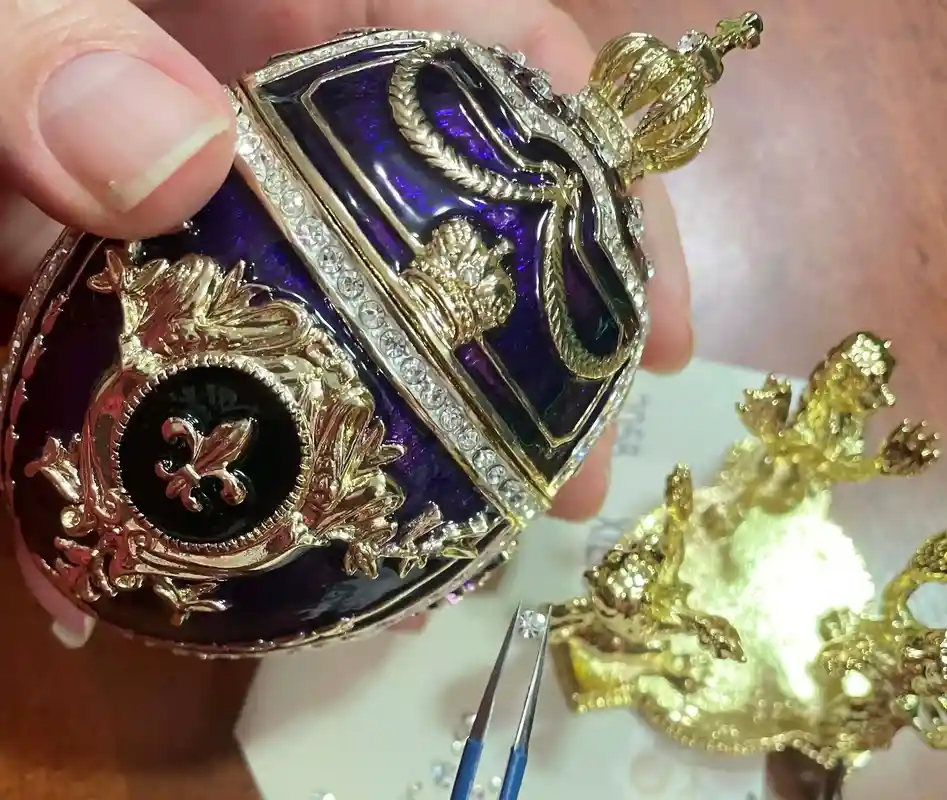 5* Designer Birthstone Amethyst Faberge Egg style Fabrege Egg 300 Swarovskis HANDSET Faberge Birthstone Birthday gift for women 24k HANDMADE 