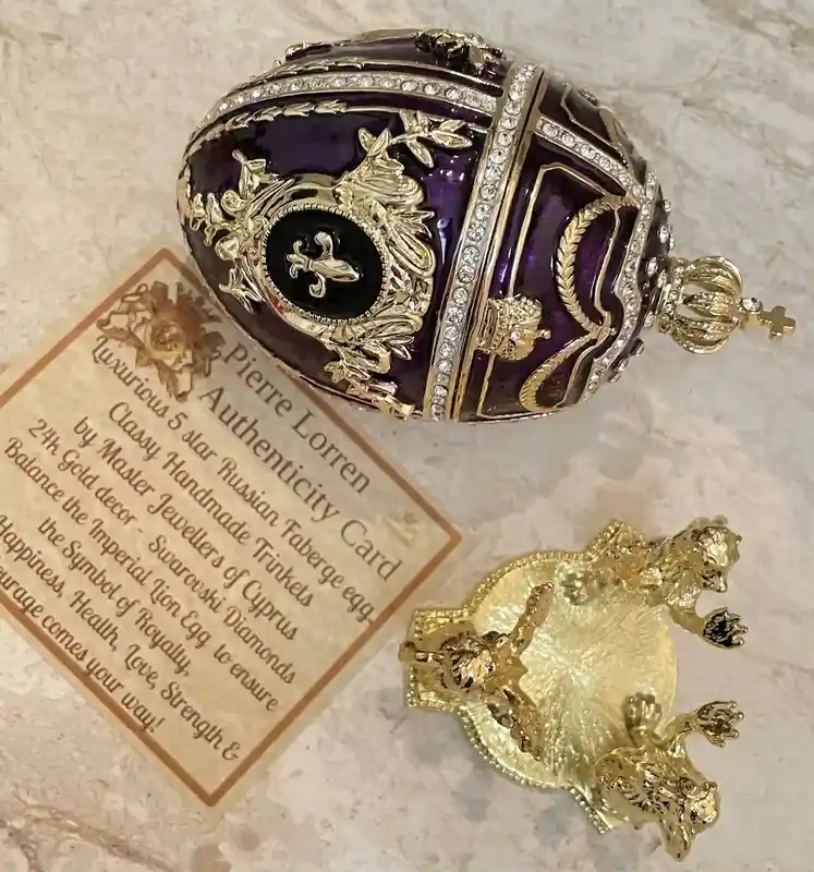 5* Designer Birthstone Amethyst Faberge Egg style Fabrege Egg 300 Swarovskis HANDSET Faberge Birthstone Birthday gift for women 24k HANDMADE 