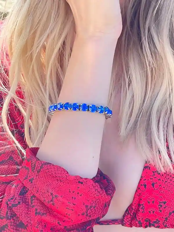 Silver Blue Sapphire bracelet Tennis Bracelet Sapphire Jewelry Gemstone Bracelet September Birthstone Anniversary Christmas Birthday gift 