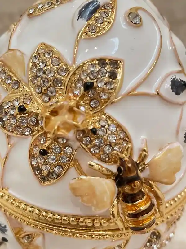 Designer White Faberge Egg style Necklace PLUS Engagement Gift Fabrege Eggs Handpainted Jewelry Box Wedding gift for parent 400 HANDSET Crys 