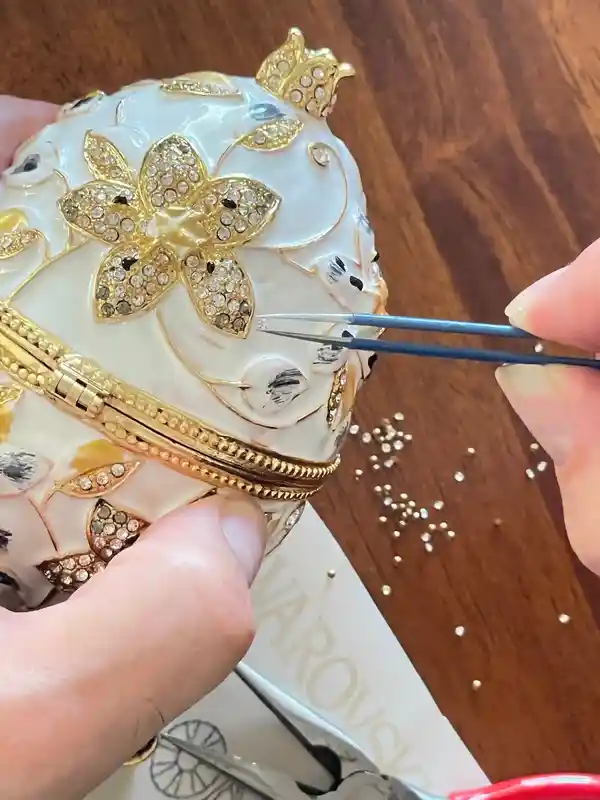 Faberge Egg White Pomegranate Jewelry Box Housewarming Gift Home Decor Faberge Egg Birthday Mom Gift Box for Christmas Swarovski HANDSET 24k 