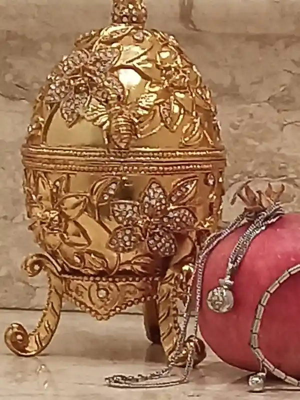 Pomegranate Trinket box Pomagranate Jewelry set 24kGOLD 10ct Diamond FABERGE Egg style Pomagranate gifts FABERGE Gift for bride Wedding idea 