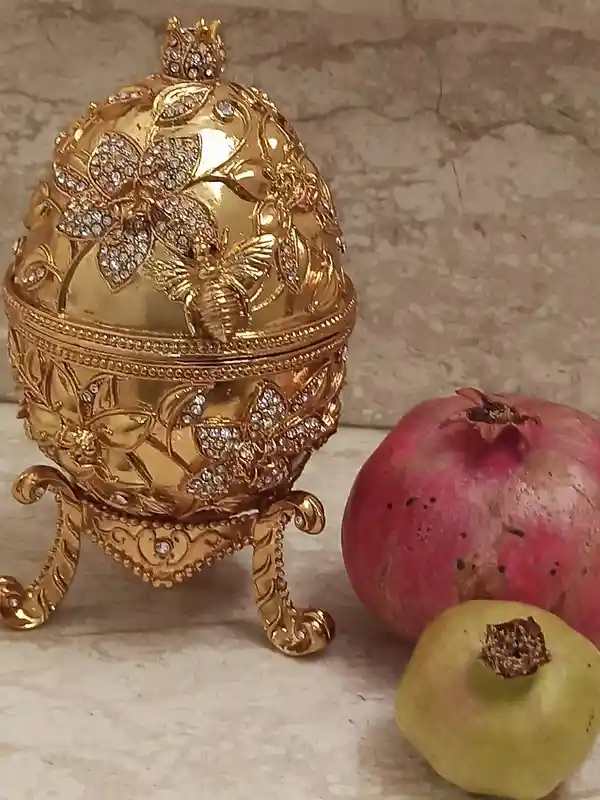 Pomegranate Trinket box Pomagranate Jewelry set 24kGOLD 10ct Diamond FABERGE Egg style Pomagranate gifts FABERGE Gift for bride Wedding idea 