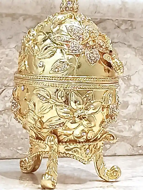 24k GOLD Faberge Collectors Egg Pomegranate Jewelry box Pomagranet GOOD Luck Gift 10ct Diamond HANDMADE Trinket Boxes House Warming Ornament 