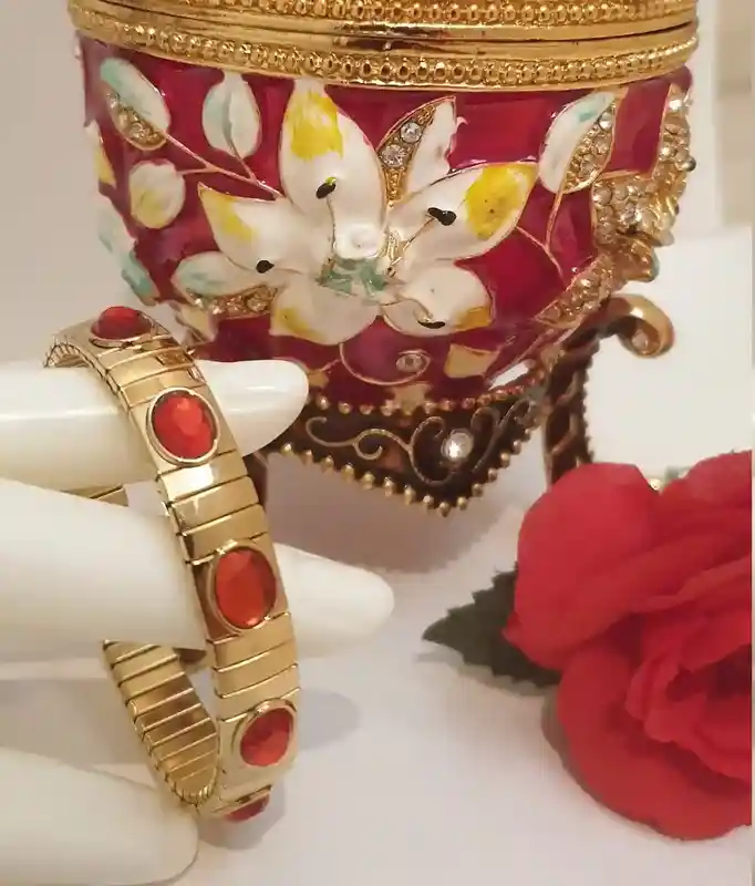 Red Large Easter Ornament Faberge Egg style LOVE Luck & Braclet Ruby Her Pomegranate HANDMADE Jewelry Box 24k GOLD 450 Swarovsk Diamond 10ct 
