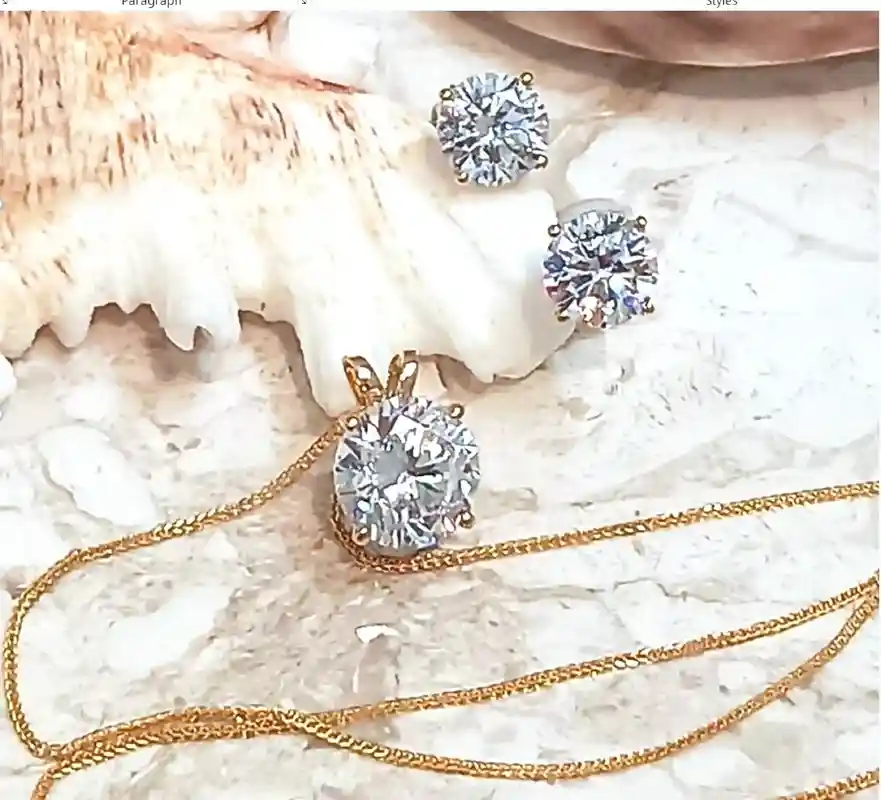 3.5CT Diamond Necklace SET for Women SOLID 18K GOLD Jewellery Handmade Diamond Solitaire Pendant Necklace Earrings Christmas Gift 18