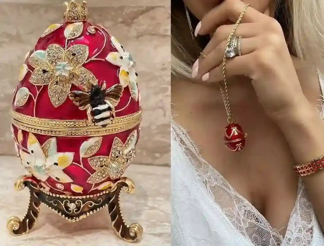 Faberge-Style, PLUS, Faberge-Style Egg PENDANT, Red Faberge Egg Christmas Gift, Faberge Style Egg, Valentines day Gift for her,Swarovski HANDSET-24KGOLD 