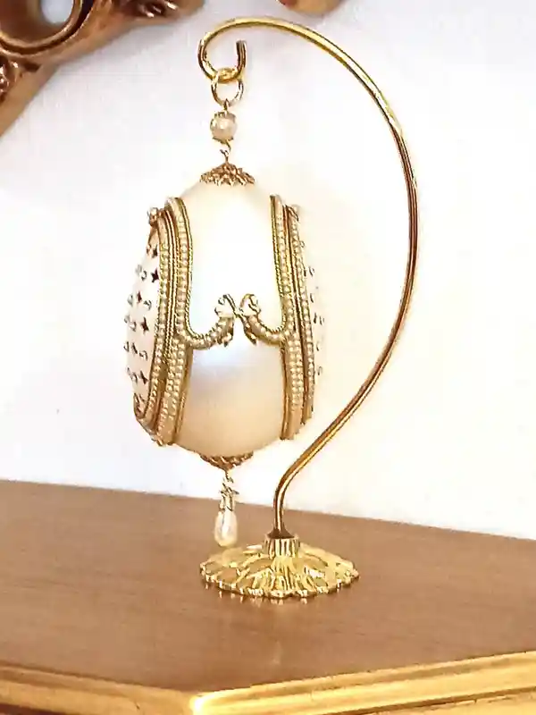 Vintage Faberge Style egg Unique Anniversary Faberge egg Wedding Gift for daughter Engagement Gift Fabrege egg HANDCARV Natural Egg 24k GOLD 
