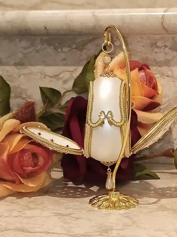 Vintage Faberge Style egg Unique Anniversary Faberge egg Wedding Gift for daughter Engagement Gift Fabrege egg HANDCARV Natural Egg 24k GOLD 