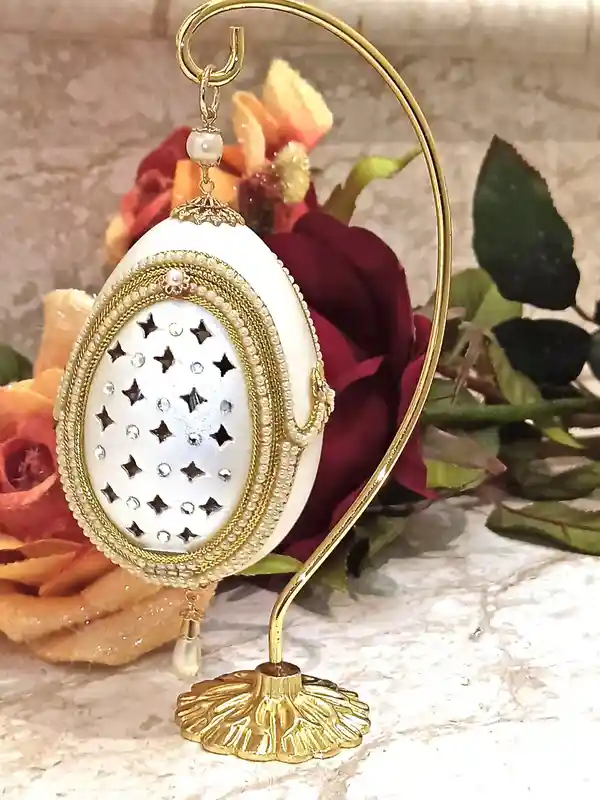 Vintage Faberge Style egg Unique Anniversary Faberge egg Wedding Gift for daughter Engagement Gift Fabrege egg HANDCARV Natural Egg 24k GOLD 