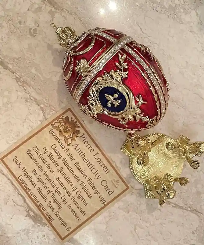 5* Valentines day gift for her Red Faberge egg Home decor Faberge style egg Swarovski HANDMADE Pure Gold Gift for her Luxury Jewelry Box 