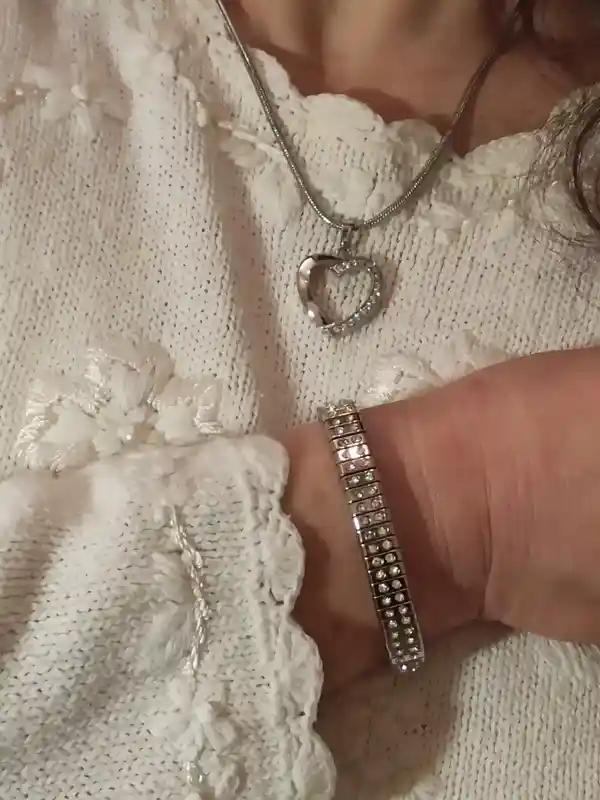 HEART Necklace Pendant Set SILVER bracelet Gift for her SWAROVSKI Crystal Jewelry Ladies Heart Charm Pendant Bangle Jewellery for Women Wife 