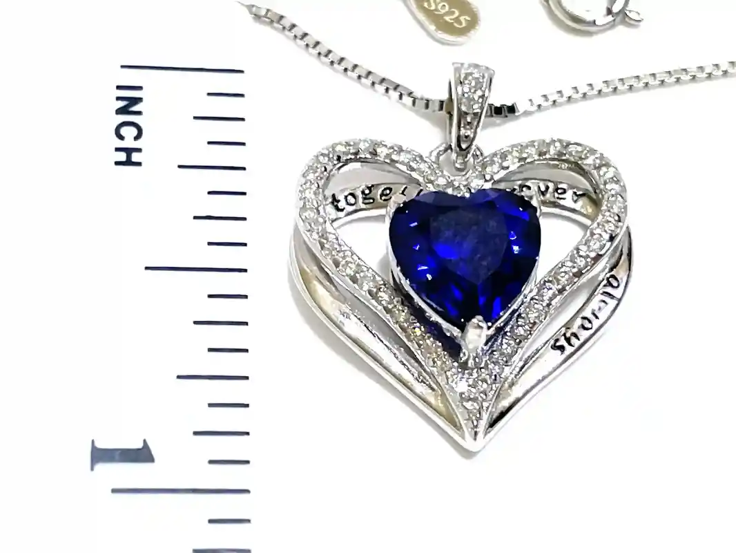 2 ctw CERTIFIED Natural Sapphire Heart Pendant Diamond Necklace Blue Sapphire Heart-cut Sapphire Diamond Necklace Jewelry TOGETHER FOREVER 