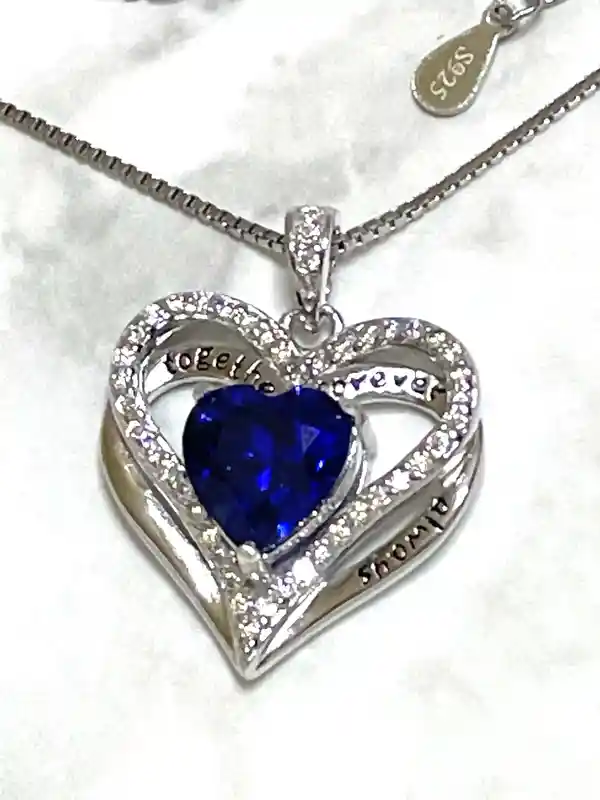 2 ctw CERTIFIED Natural Sapphire Heart Pendant Diamond Necklace Blue Sapphire Heart-cut Sapphire Diamond Necklace Jewelry TOGETHER FOREVER 