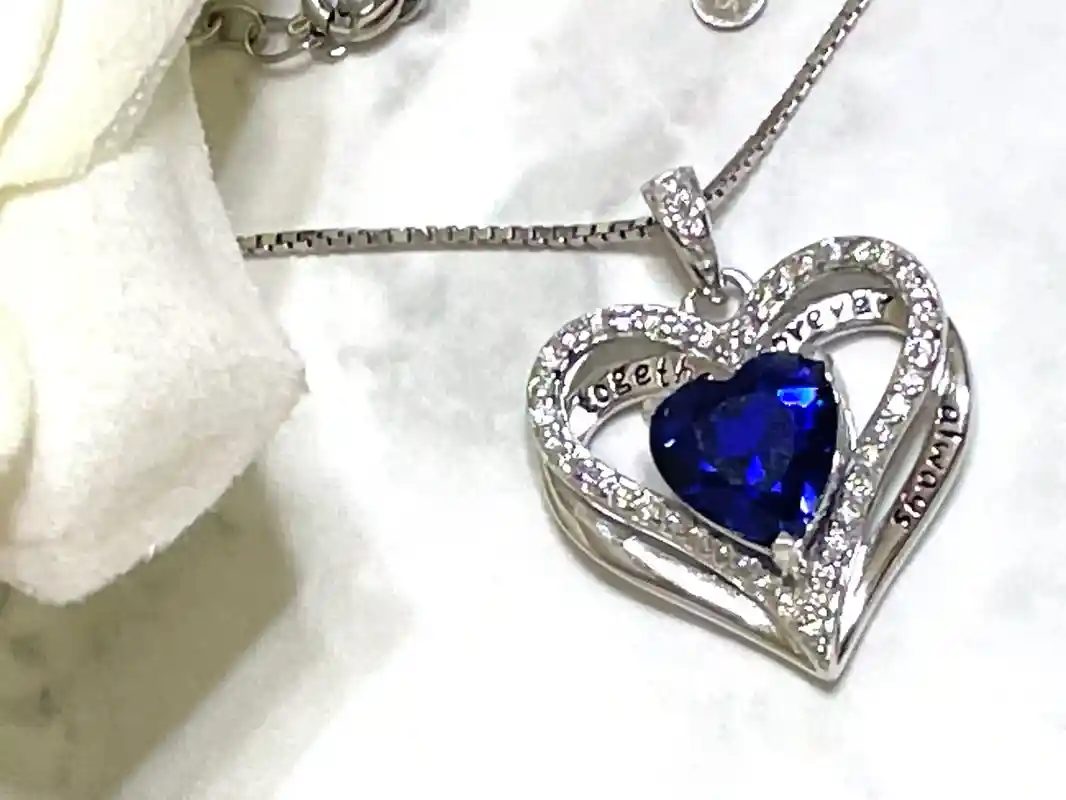 2 ctw CERTIFIED Natural Sapphire Heart Pendant Diamond Necklace Blue Sapphire Heart-cut Sapphire Diamond Necklace Jewelry TOGETHER FOREVER 