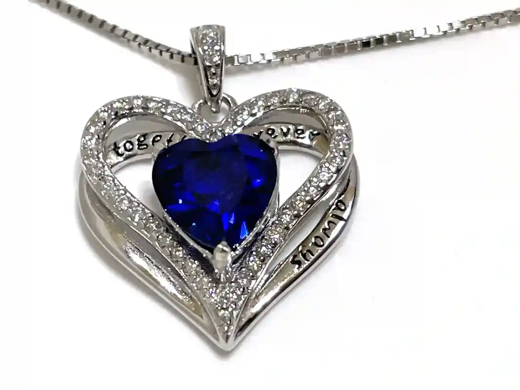 2 ctw CERTIFIED Natural Sapphire Heart Pendant Diamond Necklace Blue Sapphire Heart-cut Sapphire Diamond Necklace Jewelry TOGETHER FOREVER 