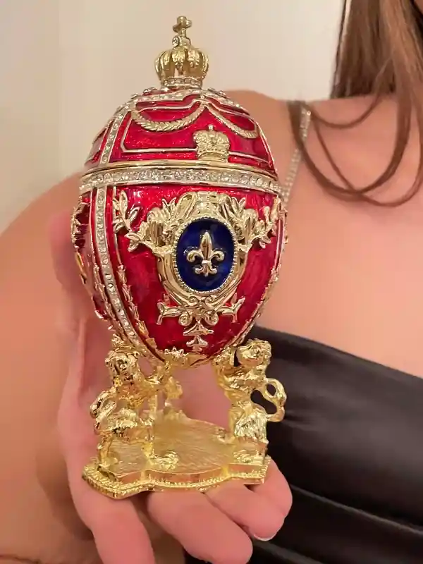 Deluxe 5* Faberge style egg Ornament Red Faberge egg style 24k Austrian Crystal HANDSET Faberge Mothers Day Valentines birthday gift for her 