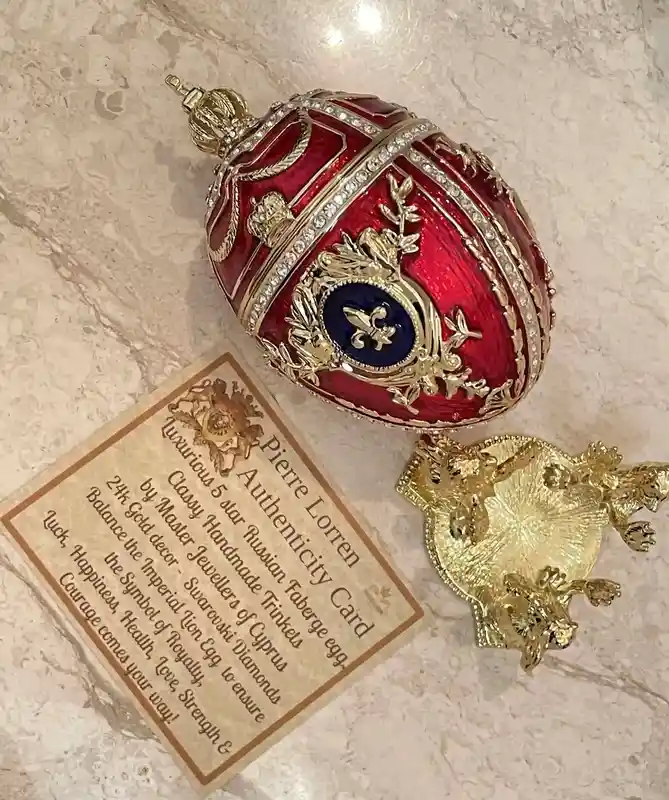 Deluxe 5* Faberge style egg Ornament Red Faberge egg style 24k Austrian Crystal HANDSET Faberge Mothers Day Valentines birthday gift for her 