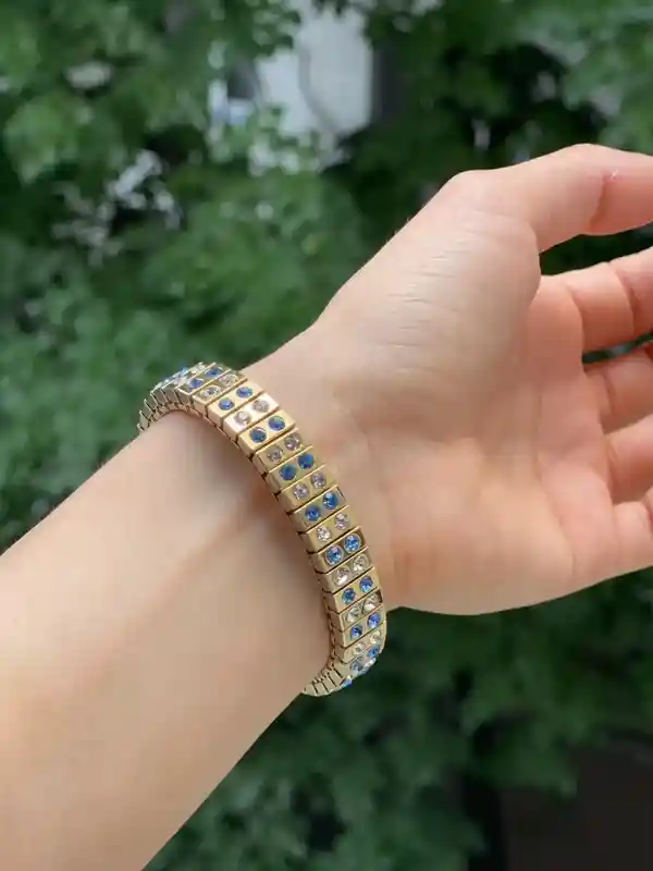 Blue TOPAZ Bracelet, Handmade, ARTISAN Jewelry, November Birthstone, 24K Gold, Bracelet, Minimalist, Blue Gemstone Bracelet, Gift for her 