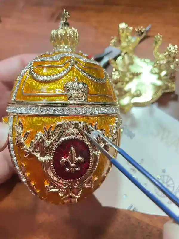 Luxurious 5* Tangerine Quartz Faberge Egg Decor Faberge Egg Jewelry box Guilloche 24k AustrianCrystal Handset Valentine Day Home Decor gift 