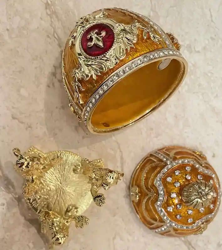 Luxurious 5* Tangerine Quartz Faberge Egg Decor Faberge Egg Jewelry box Guilloche 24k AustrianCrystal Handset Valentine Day Home Decor gift 