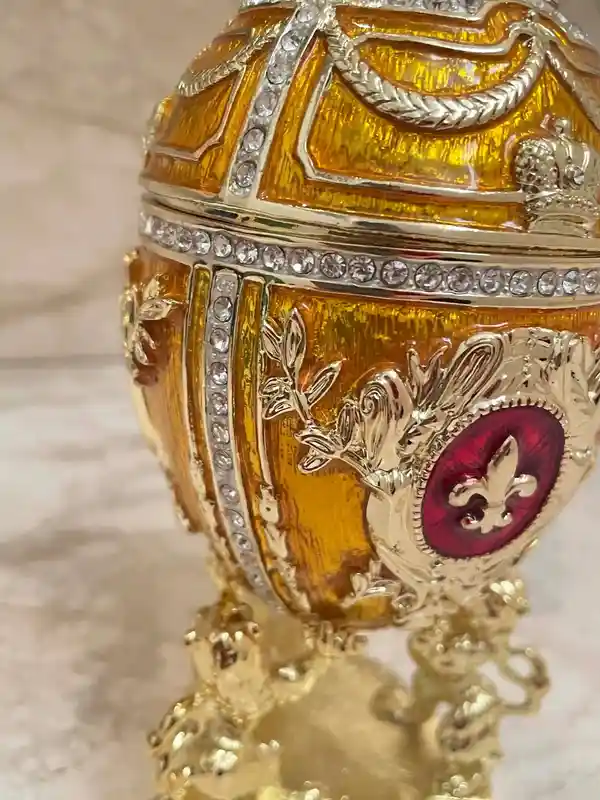 Luxurious 5* Tangerine Quartz Faberge Egg Decor Faberge Egg Jewelry box Guilloche 24k AustrianCrystal Handset Valentine Day Home Decor gift 
