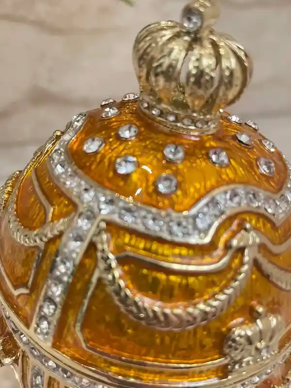 Luxurious 5* Tangerine Quartz Faberge Egg Decor Faberge Egg Jewelry box Guilloche 24k AustrianCrystal Handset Valentine Day Home Decor gift 