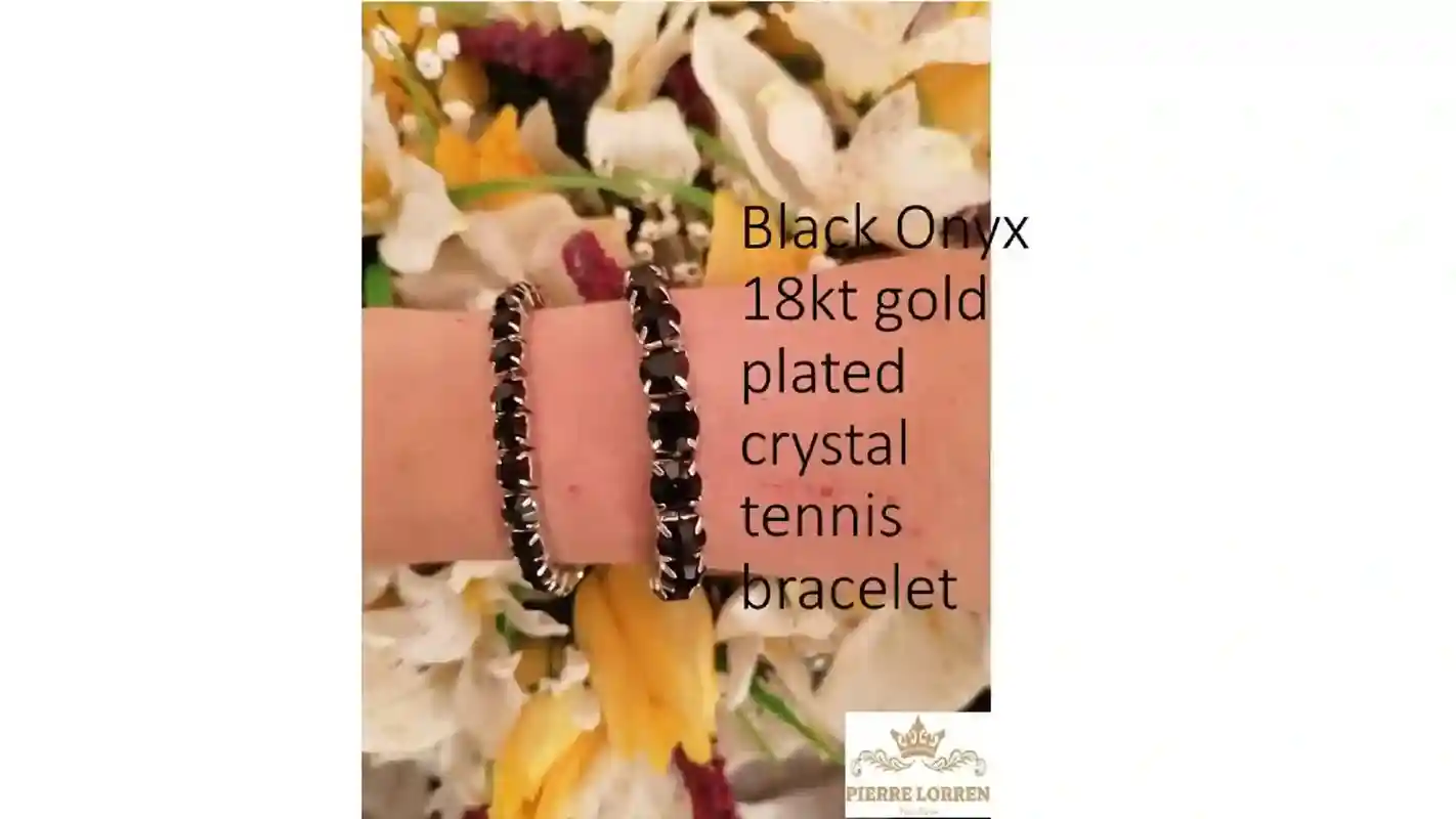 Black crystal bracelet 18kt white gold plated Black tourmaline Tennis bracelet Jet black Evening bracelet Formal jewelry for woman friend cz 