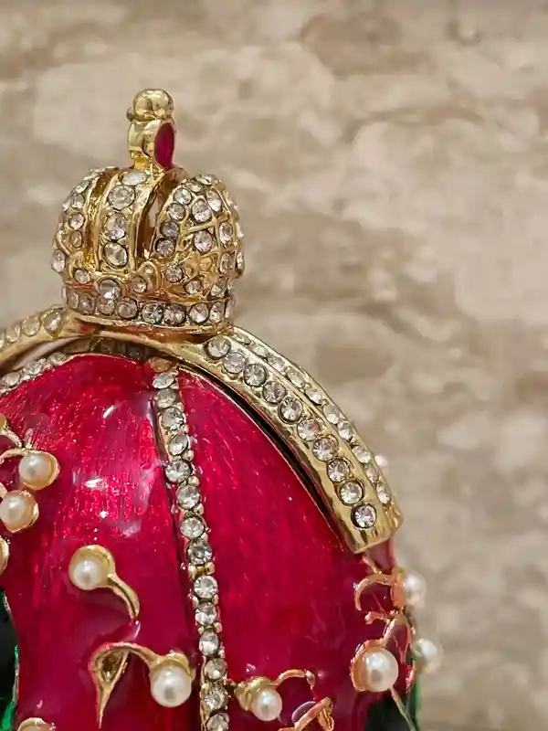 Handmade Red Faberge's Magnificent Lilies of the Valley Easter Egg Unique Photo frame Ornament Faberge Style Egg Austrian Crystal HANDSET 