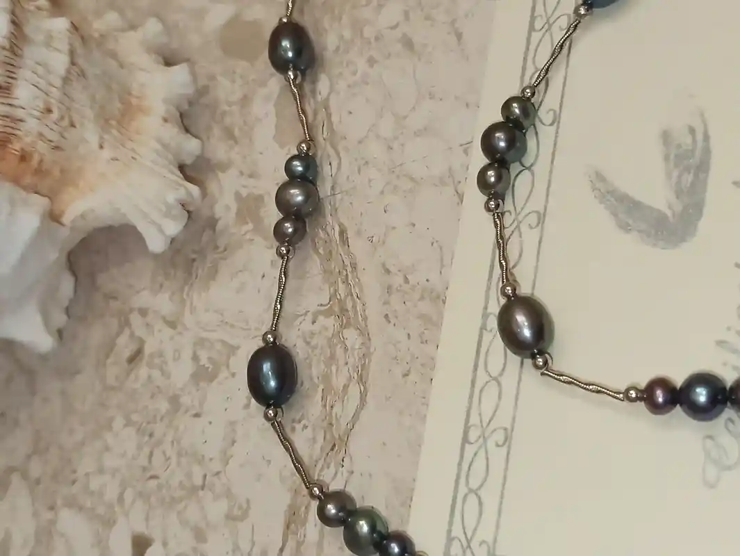 Natural TAHITIAN Pearl Necklace Bracelet SOLID SILVER Necklace Pearl for women Real Pearl Jewelry Tahitian Set Wife Gift Mother of the Bride 