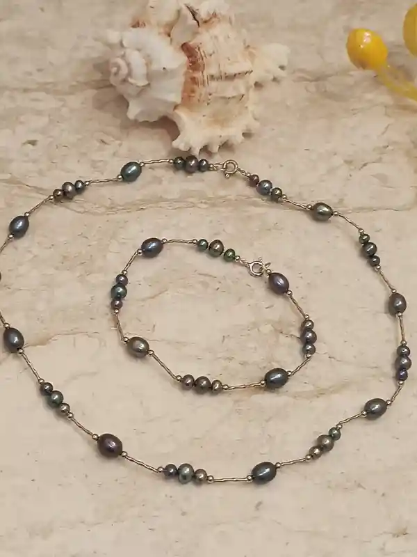 Natural TAHITIAN Pearl Necklace Bracelet SOLID SILVER Necklace Pearl for women Real Pearl Jewelry Tahitian Set Wife Gift Mother of the Bride 