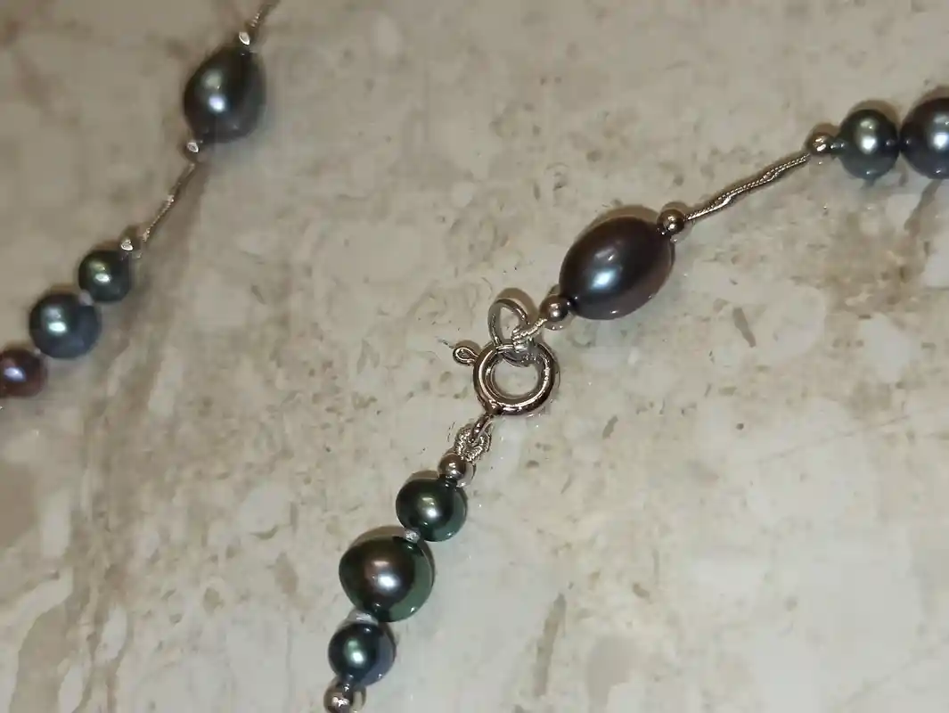 Natural TAHITIAN Pearl Necklace Bracelet SOLID SILVER Necklace Pearl for women Real Pearl Jewelry Tahitian Set Wife Gift Mother of the Bride 