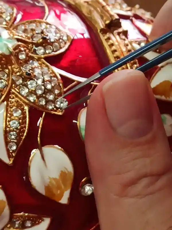 24k Pomegranate Trinket box 10ct Austrian Crystal DIAMOND with bracelet Jewelry gift for her Good LUCK Box Pomegrant Red Faberge Jewelry Box 